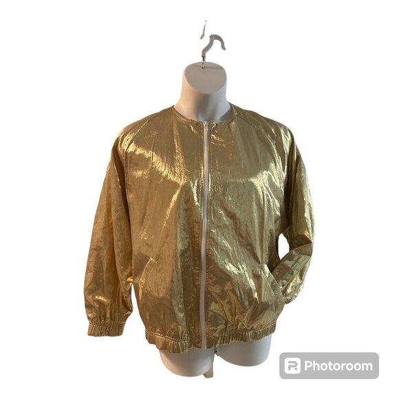 Robert Krugman Vintage Gold Metallic Jacket Lightweight Shell Full Zip Large USA - Picture 2 of 6
